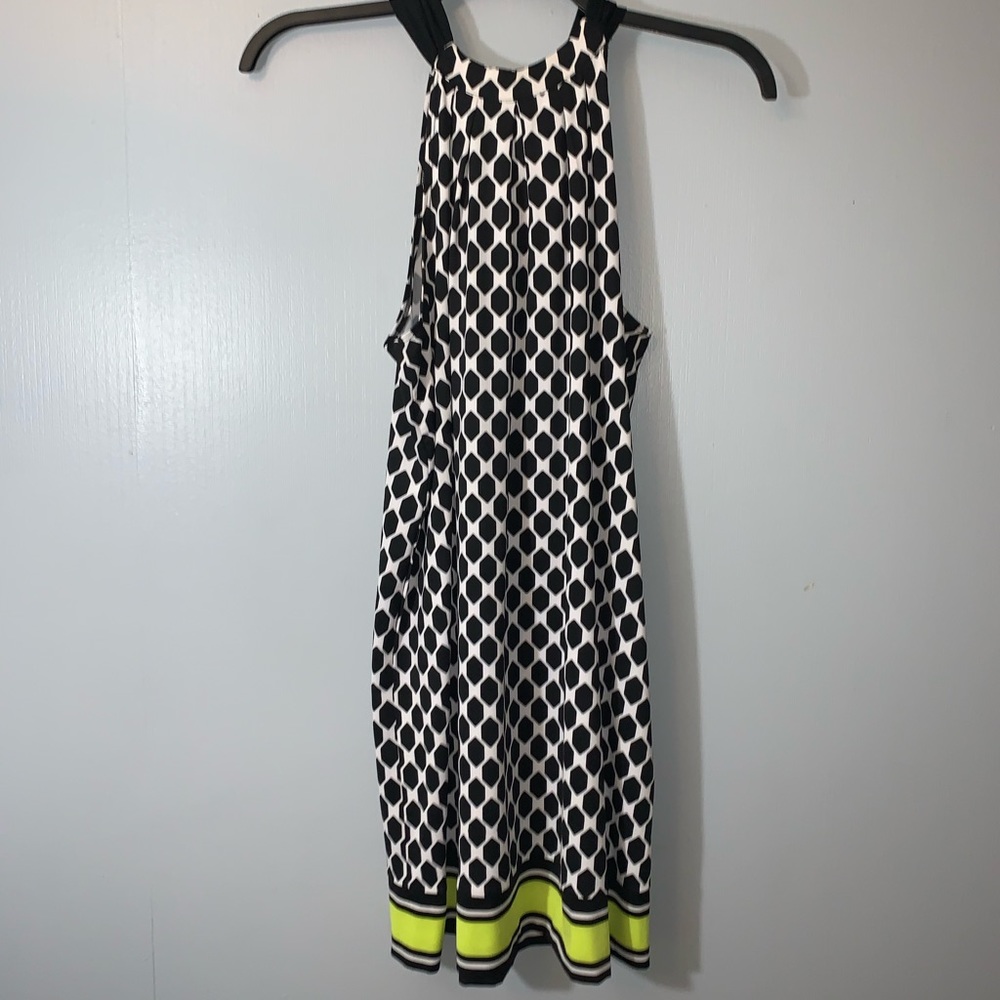 Black and White Tie Back Dress With Yellow Stripe